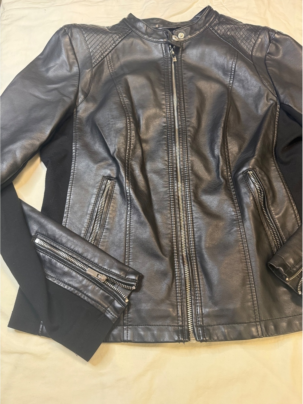 Express Black Faux Leather Jacket L - Picture 2 of 8